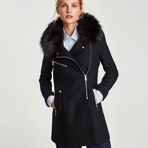 🖤 ZARA Faux Fur Collar Biker Coat 🖤